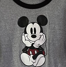 VTG Disney Mickey Mouse Sitting Pose Short Sleeve T-Shirt Gray Crew Neck Sz S/M picture