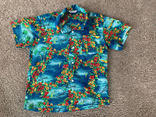 Vintage Hawaiian Aloha Shirt Boys Made In Hawaii Blue Floral 17
