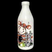 Vintage 1970s Egizia Cow in Field Fence Milk Bottle Milkglass Farmhouse - Italy picture