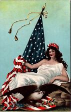 Postcard Patriotic Ms America Flag Bald Eagle picture