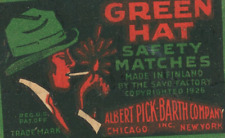 1930-40's GREEN HAT MAN CIGARETTE ALBERT PICK BARTH CO MATCHBOOK LABEL AD F2b picture