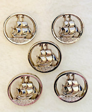 Lot of 5 Vintage Realistic Sailing Ship Boat Silver Plastic Sewing Buttons S100 picture