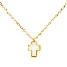 Catholic Town Mother-Of-Pearl/Stainless steel Cross Pendant w/ chain SSPCROSSN-G picture