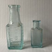 Vintage Major's Rubber Cement & Fahrney Teething Syrup Bottle Aqua Glass Lot picture