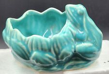 Vintage Mid 1940's McCoy Pottery Teal Green Frog Lotus Flower Planter picture