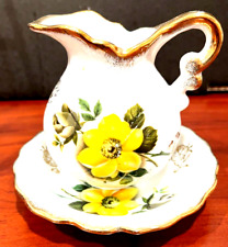 Pitcher/Creamer Porcelain Floral Gold Gilded  Enesco Bowl Imports Japan Vintage picture