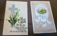 2 Antique Posted Easter Postcards - Chicks Silver-color Cross Lily of the Valley picture