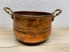 Vtg Solid Copper Hand Crafted Turkish Pot With Brass Double Handles picture