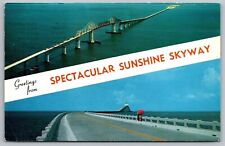 Greetings Sunshine Skyway Florida Multi View Chrome Cancel WOB Postcard picture