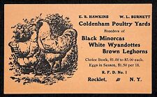 Rocklet, NY Coldenham Poultry Yards c1915 Trade Business Card Wyandottes picture