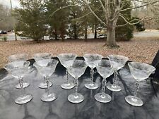 10pc Superb 6.5” CUT GLASS CRYSTAL Champagne Glasses Diamond Stem Cut Base picture