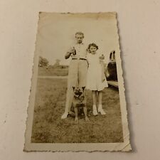 VINTAGE BLACK AND WHITE PHOTO MAN WITH DOG BEER AND CHILD picture