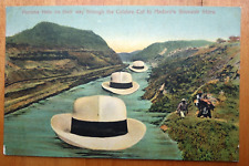Panama hats on their way through Culebra Cut to Maduro's Souvenir Store postcard picture