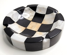 Black White Onyx Marble Ashtray Checkered Pattern Vtg Heavy Quality Trinket Dish picture