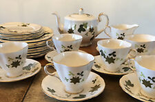 Vintage Windsor England Bone China Tea Luncheon Set, 29pc Pot Cups Plates Leaves picture