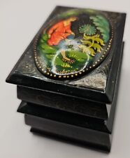 Vintage Russian Black Lacquer Hand Painted Signed Double Deck Trinket Box  c13  picture
