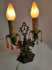 Lightolier Style Cast Brass Double Candle table Lamp Vintage Flowers picture