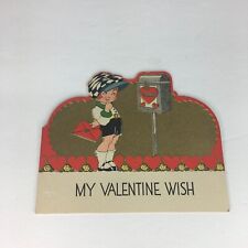 Vintage 1930s Valentines Day Card Post Box Little Girl Made in USA picture