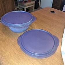 Lot Of 2 Tupperware Flat Out Collapsible Bowl 4 C. Container Purple #5453, #5455 picture