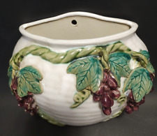 Vtg 1960s Handcrafted Majolica Wall Hanging Planter with Grapes and Vines 9