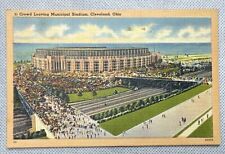 Municipal Stadium Cleveland OH Vintage Americana Art Tichnor Bros Linen Postcard picture