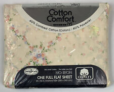 Vtg Bibb Cotton Comfort 1 FULL FLAT SHEET No Iron Floral 81 x 96 NOS USA picture