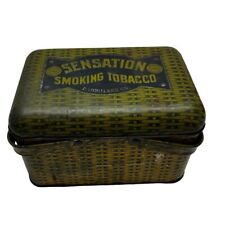 RARE VINTAGE SENSATION SMOKING TOBACCO LUNCH green box tin picture