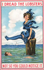 C 1912 PC BATHING BEAUTY I DREAD THE LOBSTER NOT SO YOU'D NOTICE FLIRTS W/ LEGS picture