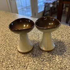 VTG Peter Pots Mid Century Mod.  Mahogany Glaze Pair Of Candle Holders 60s RARE picture