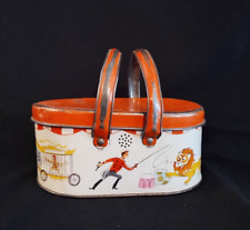 Vintage Child's Red Circus Lunch Box Pail Oval Carry All Craft Storage 1930s picture