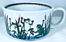 Vintage OTAGIRI Happy Frogs Playing in Swamp Among Cattails Soup Bowl picture