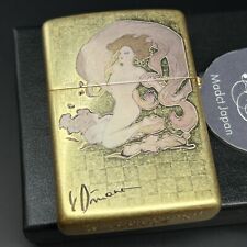 Zippo Yoshitaka Amano Fujin Thunder God Etching Design Gold Brass Lighter Japan picture