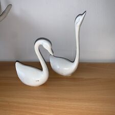 Vtg Pair of Solid Brass Geese Swan Mid Century MCM Brass Figurines 8.5” & 6.5” picture