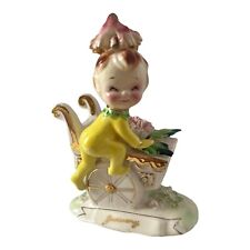 Norcrest January Pixie/Elf with Flower Cart Figurine Vintage Carnation F447 picture