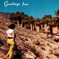 Vintage 1970 Andreas Canyon Postcard Palm Springs Indian Campsite Trees Woman picture