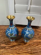 Vintage Pair Of Beautiful Flying Dragon Cloisonné Vases 1970s picture