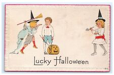 Nash Lucky Halloween Girls Dressed as Witches JOL Scaring Boy Postcard F10 picture