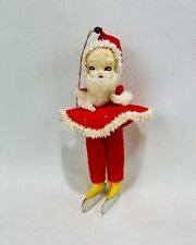 Vintage Kitschy Clay Face Chenille Ice Skating Santa Claus Christmas Ornament picture