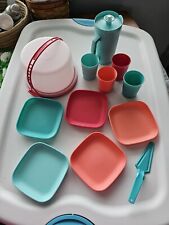 TUPPERWARE KID'S MINI 15 PC PARTY PLAY SET Pink Turquoise Orange Sherbet COLORS  picture