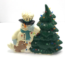 Vintage Ceramic Snowman with Dog and Christmas Tree HTF Collector Item READ picture