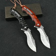 8'' New Fast Opening Wood Handle VG10 Damascus Blade Pocket Folding Knife VTF63 picture