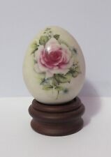 VINTAGE HANDPAINTED ROSE PORCELAIN EGG WITH WOOD STAND picture