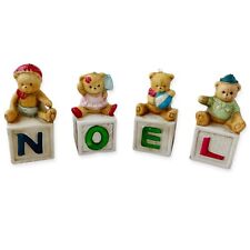 Vintage Teddy Bear Christmas Ornaments Set of 4 Alphabet Toy Blocks NOEL Taiwan picture