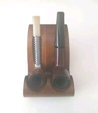 2 Vintage Tobacco Smoking Pipes on Stand Wood Algerian Briar Yello Bole France picture