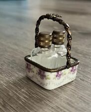 La Gloriette Limoges Enamel Basket Trinket Box w/ Two Removable Perfume Bottles picture