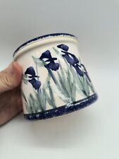 Vintage Studio Art Pottery Butter Bell Beautifully Hand Painted Iris Unsigned  picture