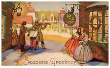 Musician Caroling Old World Christmas Gold Gilt Antique Postcard 1907 USA picture