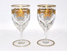Pair of Rare HOTEL ASTOR Gold Etched Crystal Wine Glasses picture