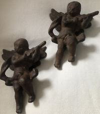 2 Lovely Vintage Cast Iron Wall Cherubs Angels Shabby Cottage Chic Romantic picture