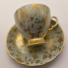 Tuscan Tea Cup And Saucer Golden Blossom Chintz Seafoam With Gold Rim England picture